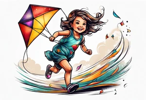 a little girl running away holding a kite tattoo idea
