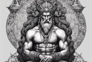 ancient god atlas ( young looking version ) surrounded by big chains and carrying the world top of his head tattoo idea