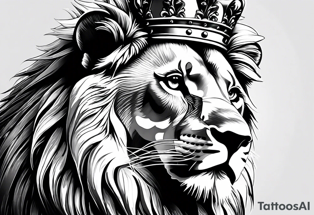lion with a crown and sparkling eyes tattoo idea