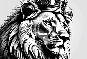 lion with a crown and sparkling eyes tattoo idea