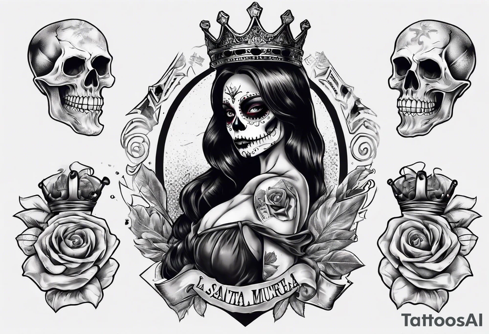 santa la muerta with money and crown tattoo idea