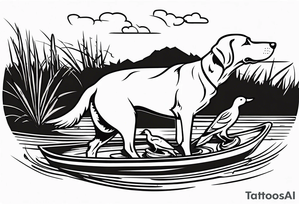 bird dog retrieving duck from marsh in its mouth tattoo idea