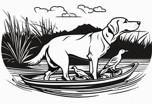 bird dog retrieving duck from marsh in its mouth tattoo idea