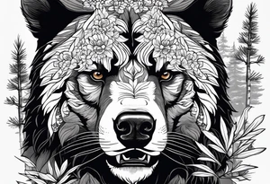 Pine forest black bear puma tattoo idea