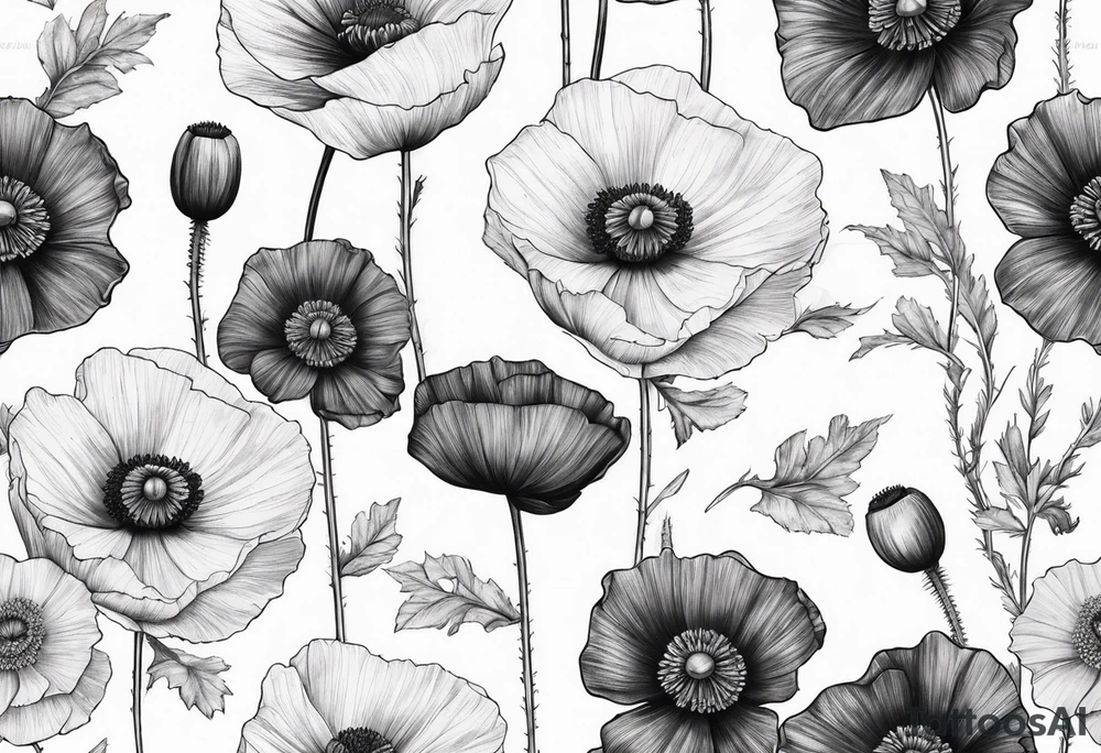 Rock slowly transition to Poppy plant tattoo idea