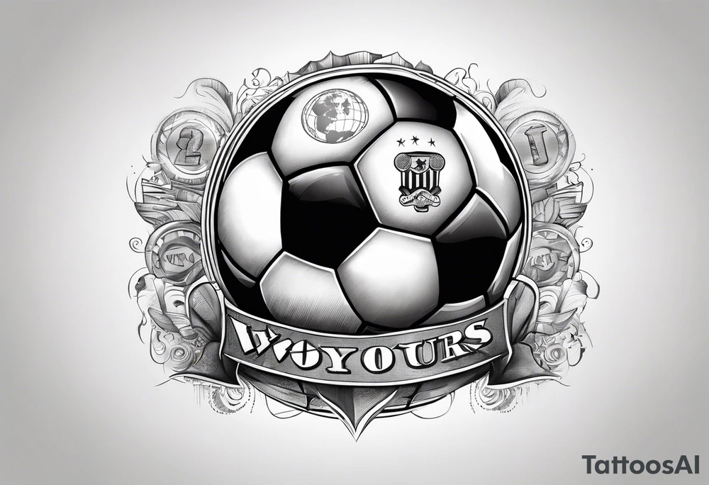 Soccer ball with the world is yours letter tattoo idea