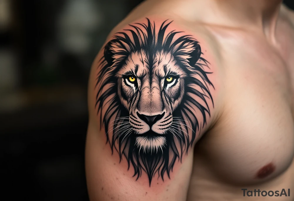 egyptian themed lion (red and black) tattoo idea