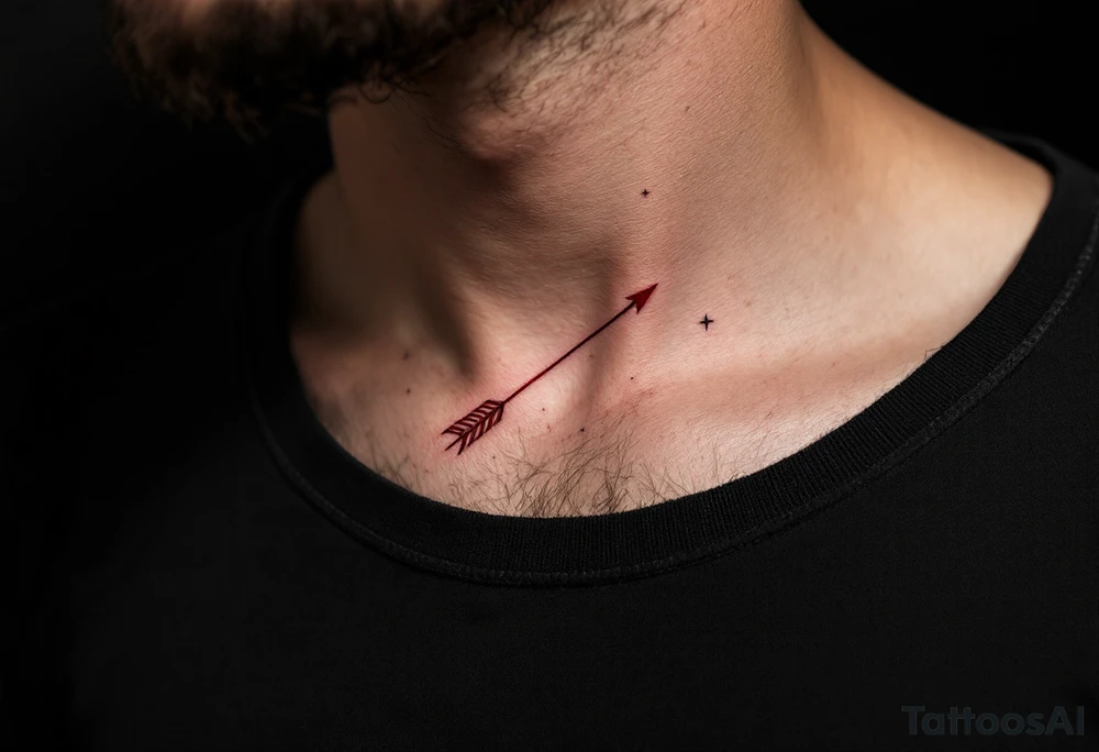 A fine-line Sagittarius constellation tattoo with a bold red arrow shooting across the stars on the ribcage. tattoo idea