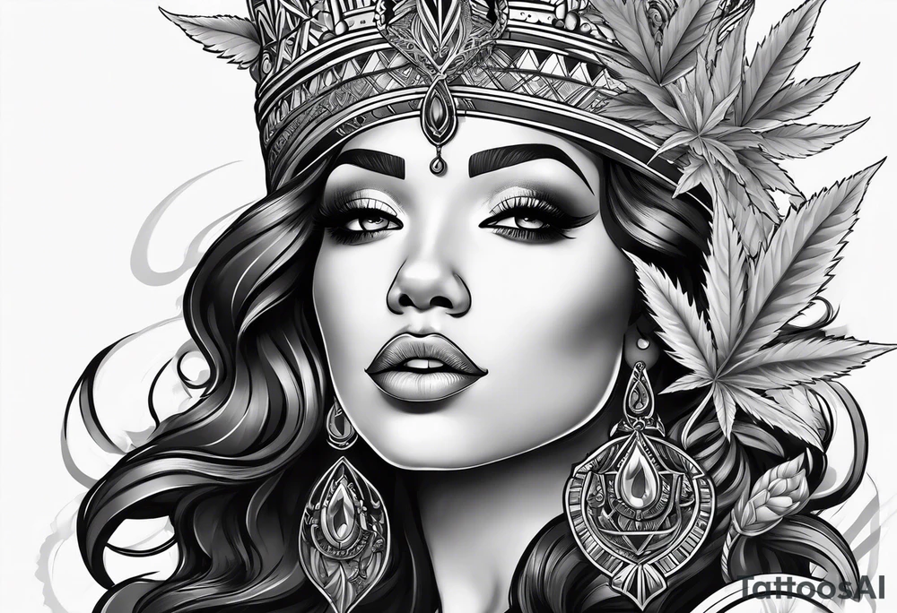 Black Goddess of marijuana tattoo idea