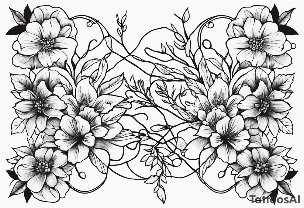 Vertebrae, branches, flowers tattoo idea