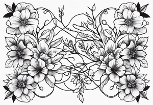 Vertebrae, branches, flowers tattoo idea