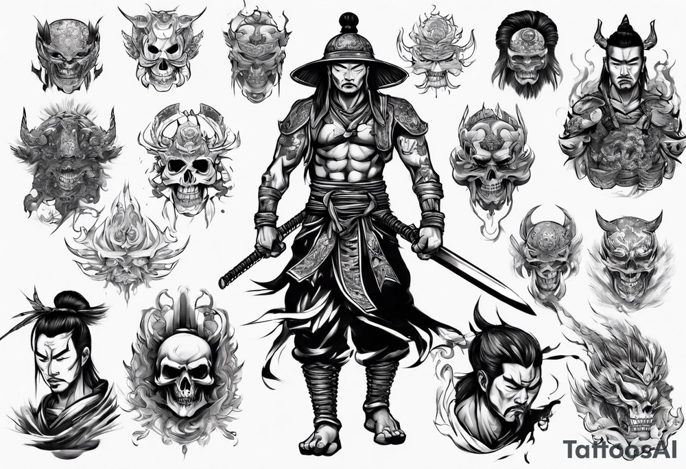 handsome Asian warrior with a shadow of death tattoo idea