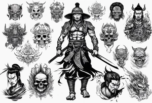 handsome Asian warrior with a shadow of death tattoo idea