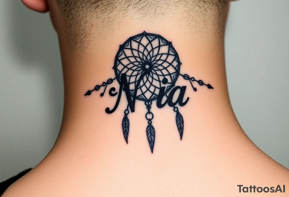 Name Nia in a dreamcatcher faded tattoo idea