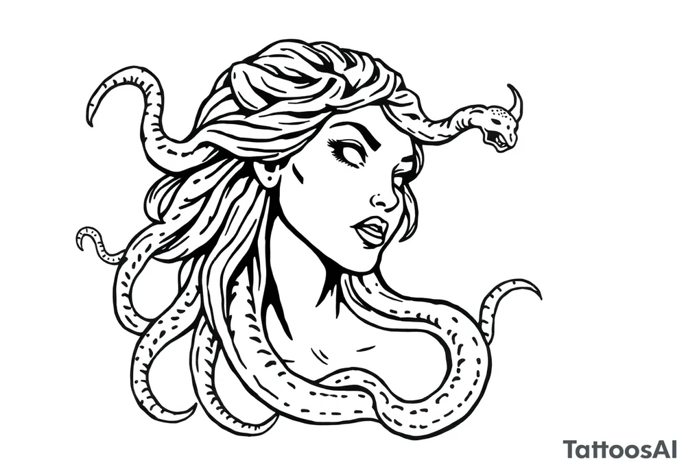 Scary Greek female god medusa with snake hairs tattoo idea