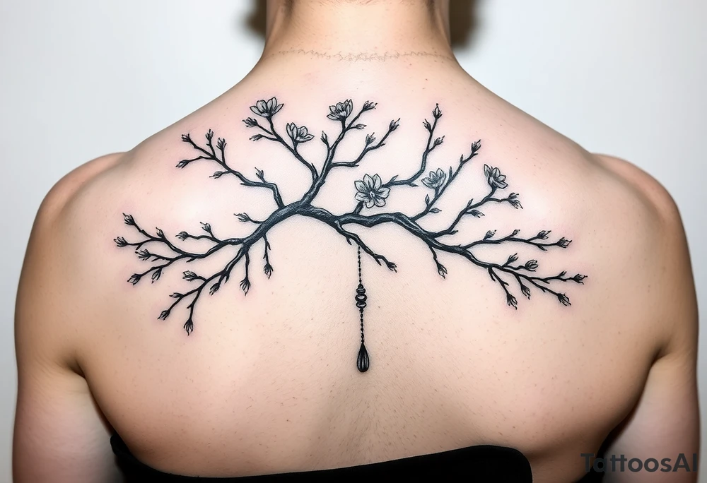 jacaranda tree branches  without flowers with lace drop embellishment feminine tattoo idea