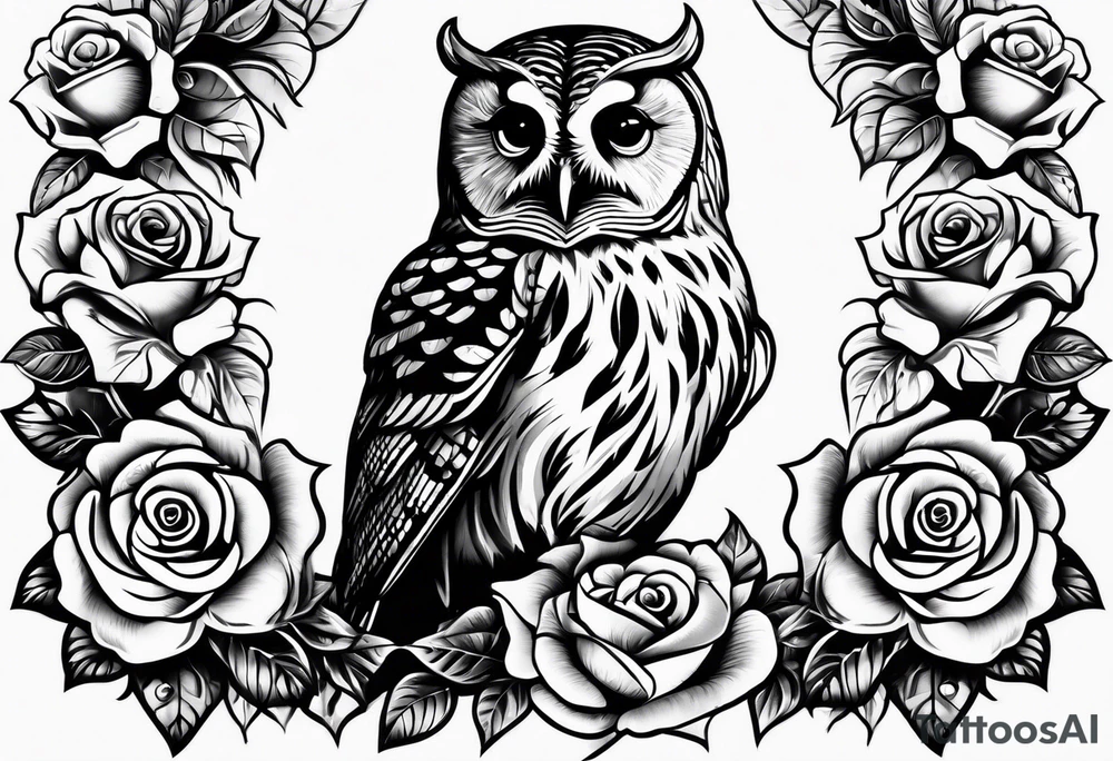 Barred owl with a rose and a heart tattoo idea