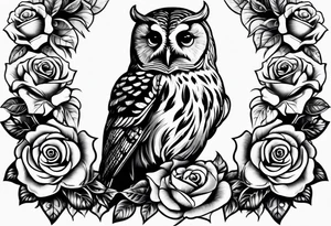 Barred owl with a rose and a heart tattoo idea