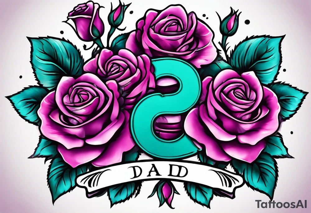 Dad, roses, teal, pink, purple tattoo idea