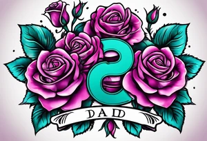 Dad, roses, teal, pink, purple tattoo idea