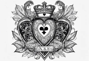 A right side of neck, tattoo of the king of hearts with the Ace of spades behind it and an enchanted leaves around it tattoo idea