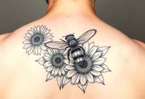 Honeybee and sunflowers with a honey comb background tattoo idea