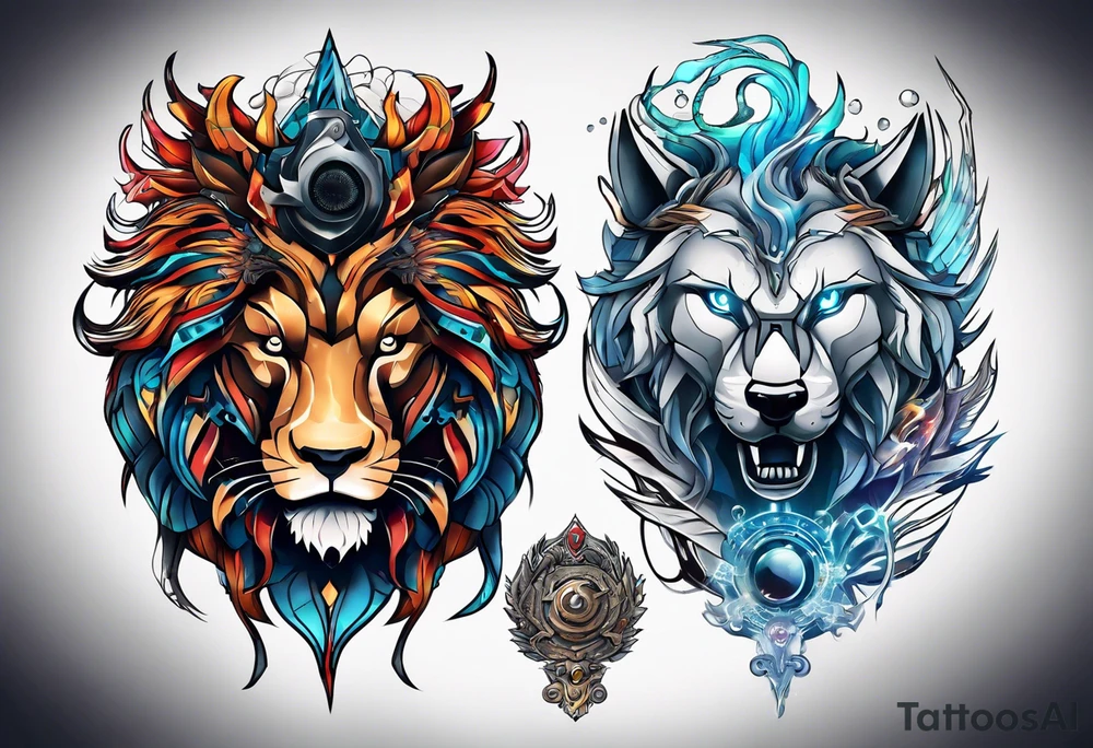 AI Tech, Lion, Horse, Dragon and Wolf, and they can be separate tattoo idea