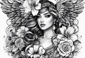 sleeve tattoo full guns and flowers and wings tattoo idea