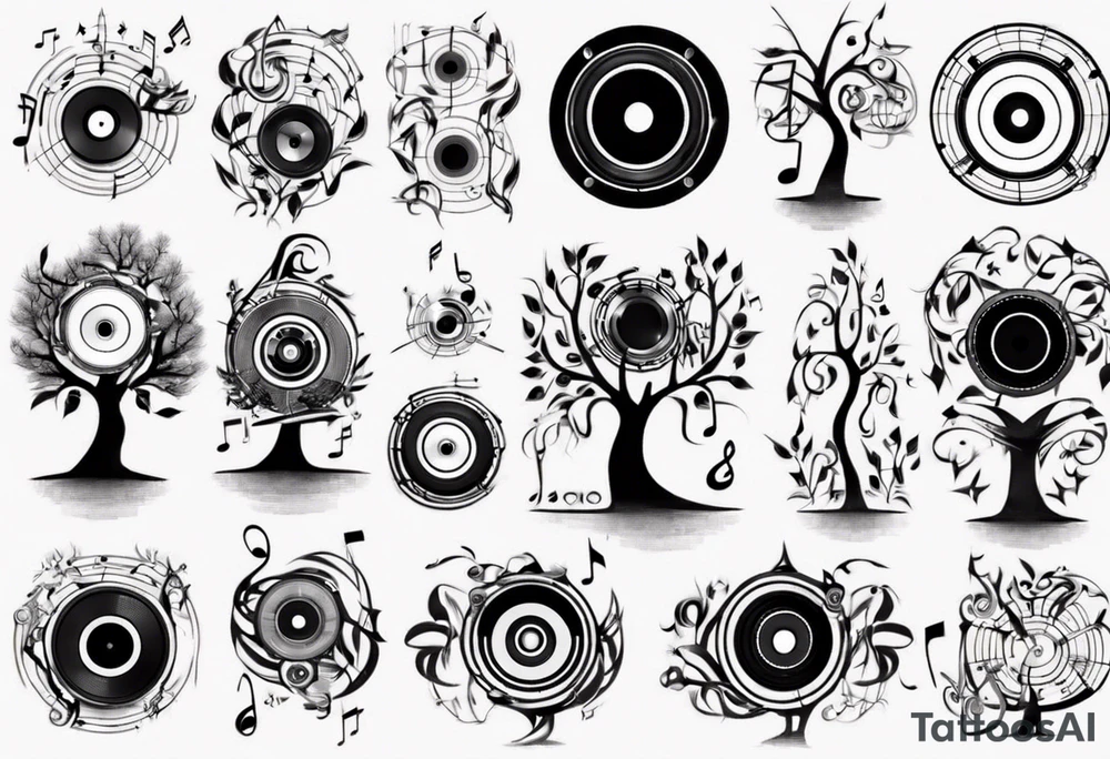 music speaker note tree stave DJ tattoo idea