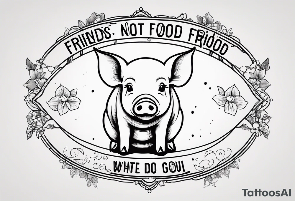 cute pig or piglet.
with text: "friends not food" tattoo idea