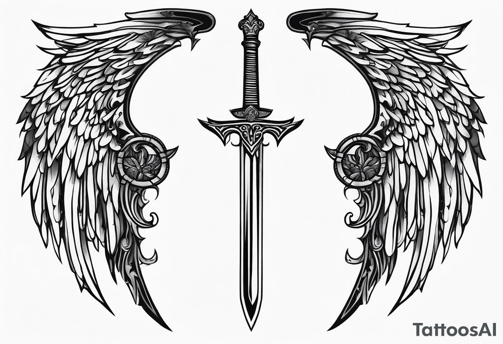 Sword with angel wings on hilt tattoo idea