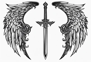 Sword with angel wings on hilt tattoo idea