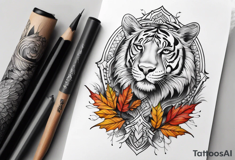 Front knee tattoo with fall colors tattoo idea