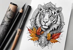 Front knee tattoo with fall colors tattoo idea