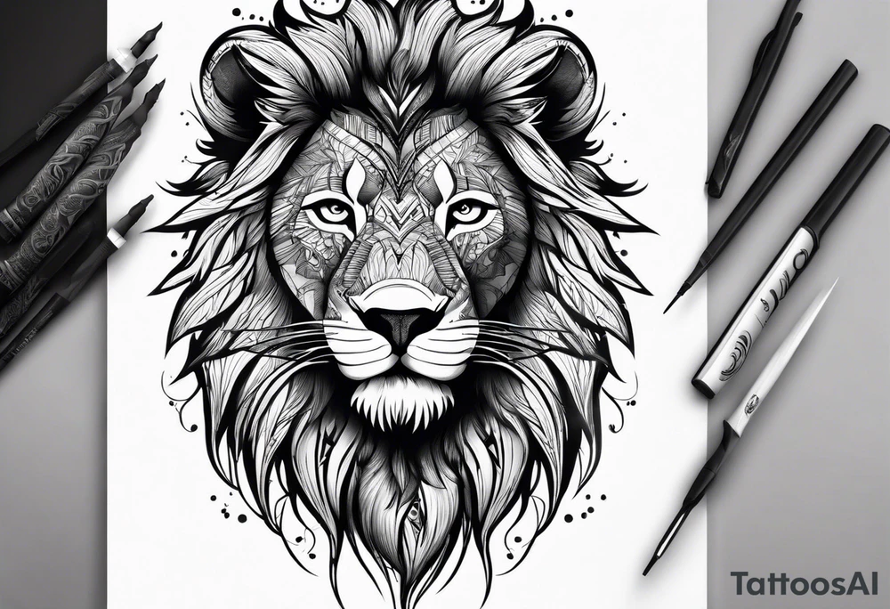 Lion looking left and wolf looking right tattoo idea