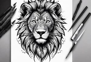 Lion looking left and wolf looking right tattoo idea