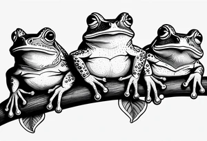 three funny frogs on a branch tattoo idea