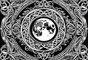 Moon, celtic symbol, hydrangia tattoo idea