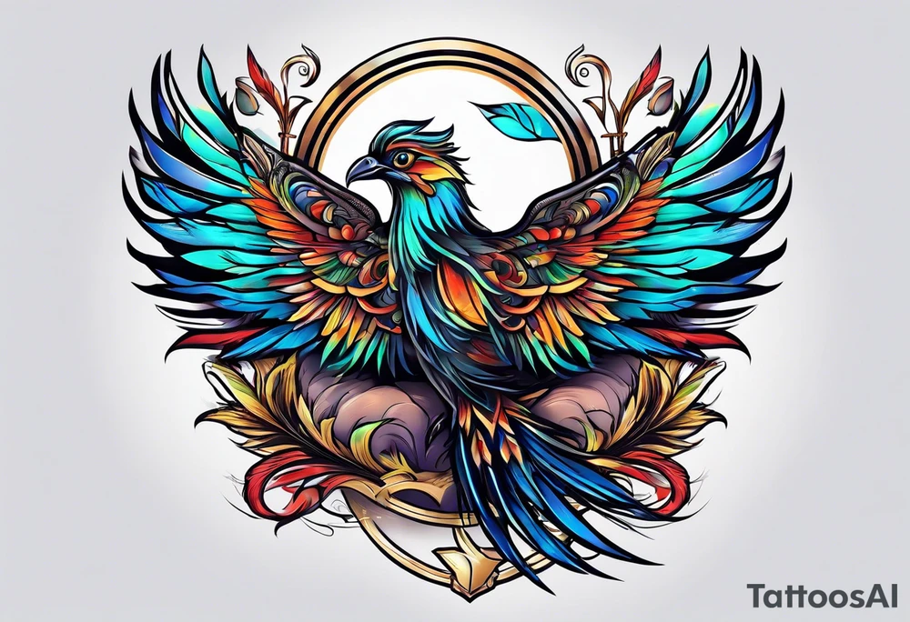 feather wrapping up ark with birds tattoo idea