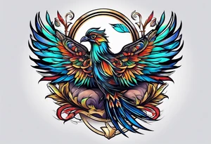 feather wrapping up ark with birds tattoo idea