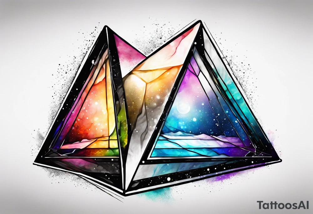 a ray of light entering a triangle prism glass from the left side and getting dispersed into colours tattoo idea