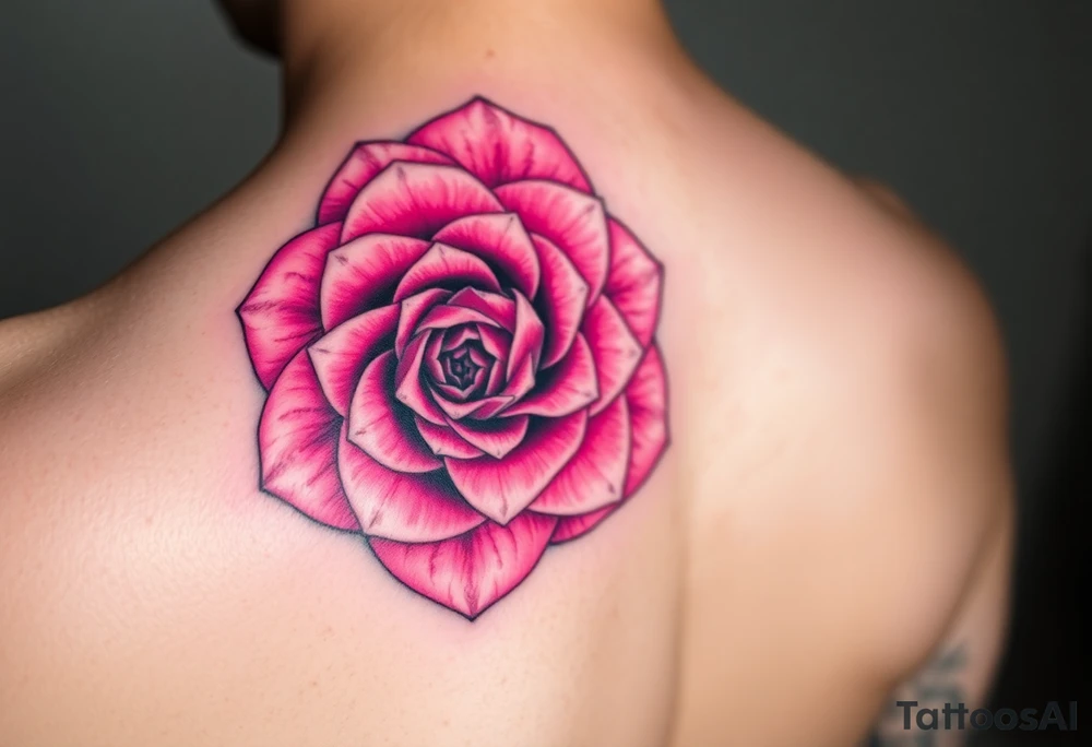 The pink rose appears as if viewed through a mesmerizing kaleidoscope, with its delicate petals radiating outward in a perfectly symmetrical, fractal-like pattern. Shades of soft blush and vibrant magenta blend seamlessly, creating a hypnotic, almost surreal visual effect that draws the eye deeper into its intricate layers. The petals seem to fold and reflect infinitely, forming geometric shapes that shift and transform, giving the rose an ethereal, dreamlike quality on a hand tattoo tattoo idea