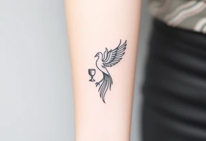 Phoenix bird with flames holding two goblets (like the two of cups from tarot cards) on my forearm tattoo idea