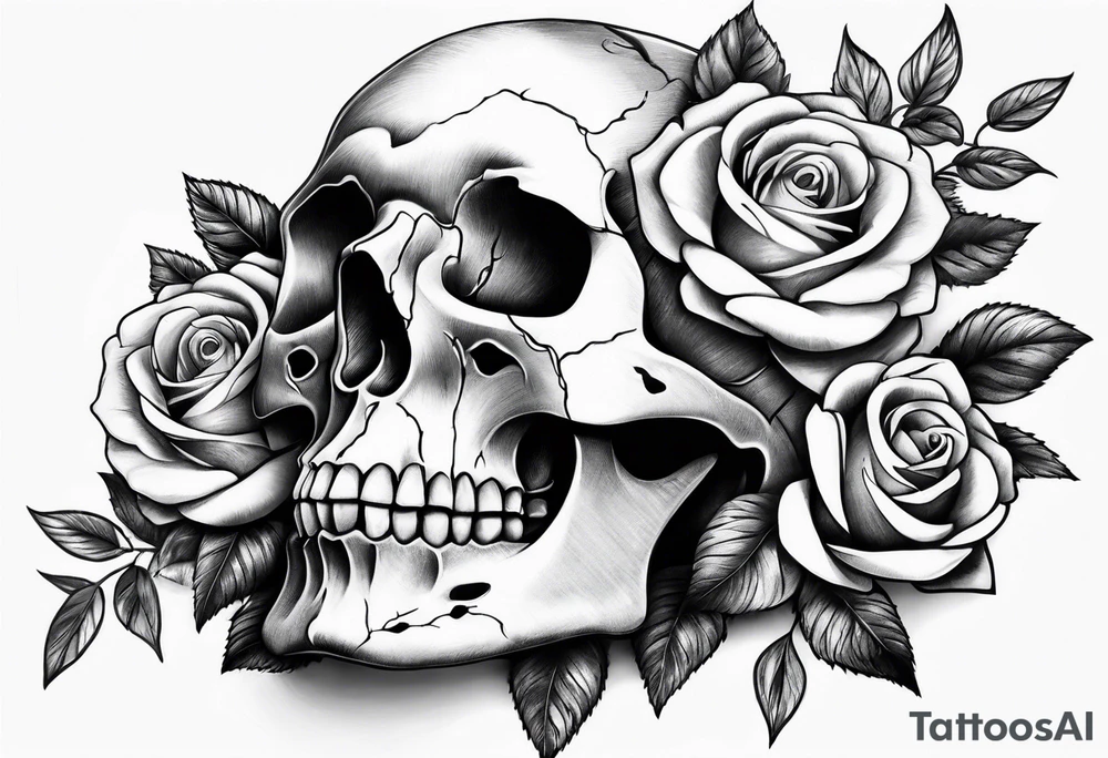 Upper arm skull and roses tattoo idea