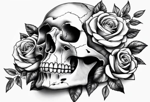 Upper arm skull and roses tattoo idea