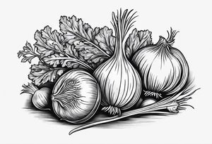 Onion, carrots, celery tattoo idea