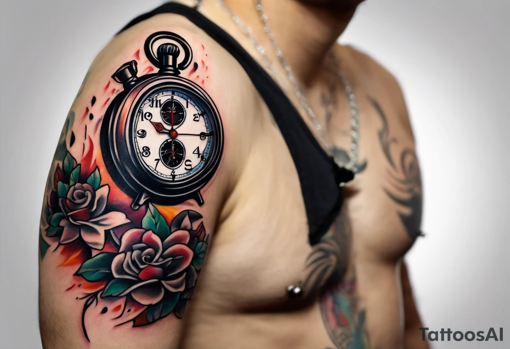 Stopwatch hanging from  a sword tattoo idea
