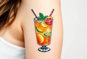 Fun island vacation cocktail in a rocks glass with fun garnishes. About 2 inches tattoo idea