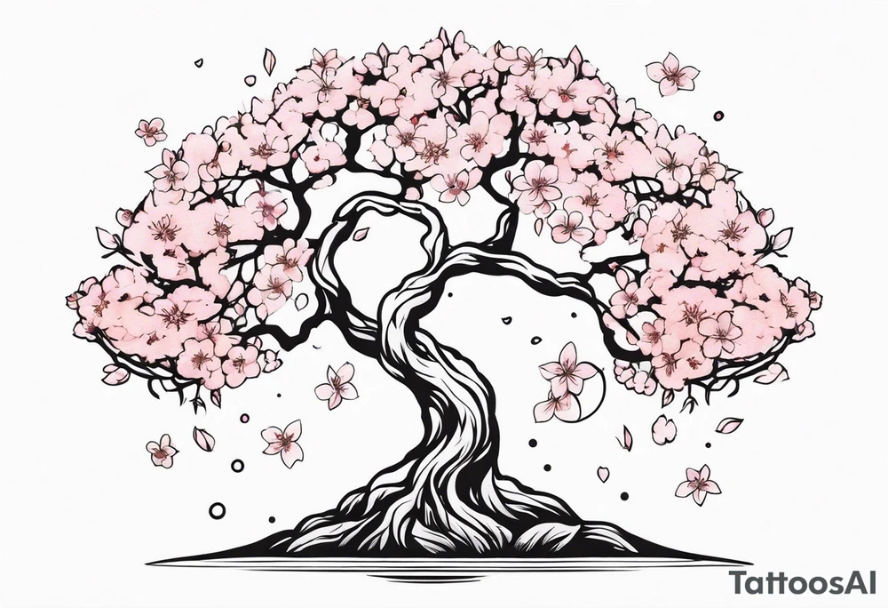 Mother Earth Tree with cherry blossoms tattoo idea
