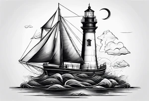 maritime lighthouse with 2 large sails attached. tattoo idea